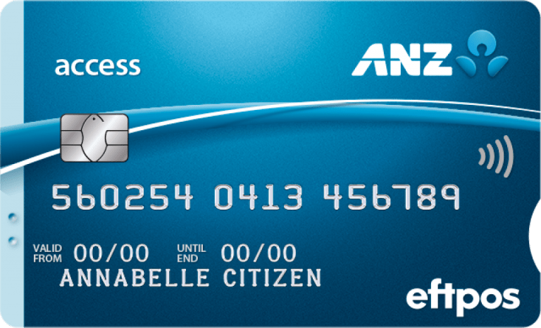 A digital mock up of an ANZ eftpos card with tactile elements. There is a semicircle cut out from one end and three raised spots at the opposite end.   